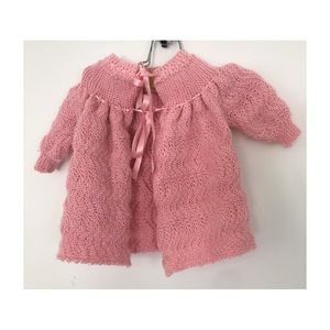Vintage Hand Knit Baby Girl Sweater - Sweet Pink New Born Cardigan